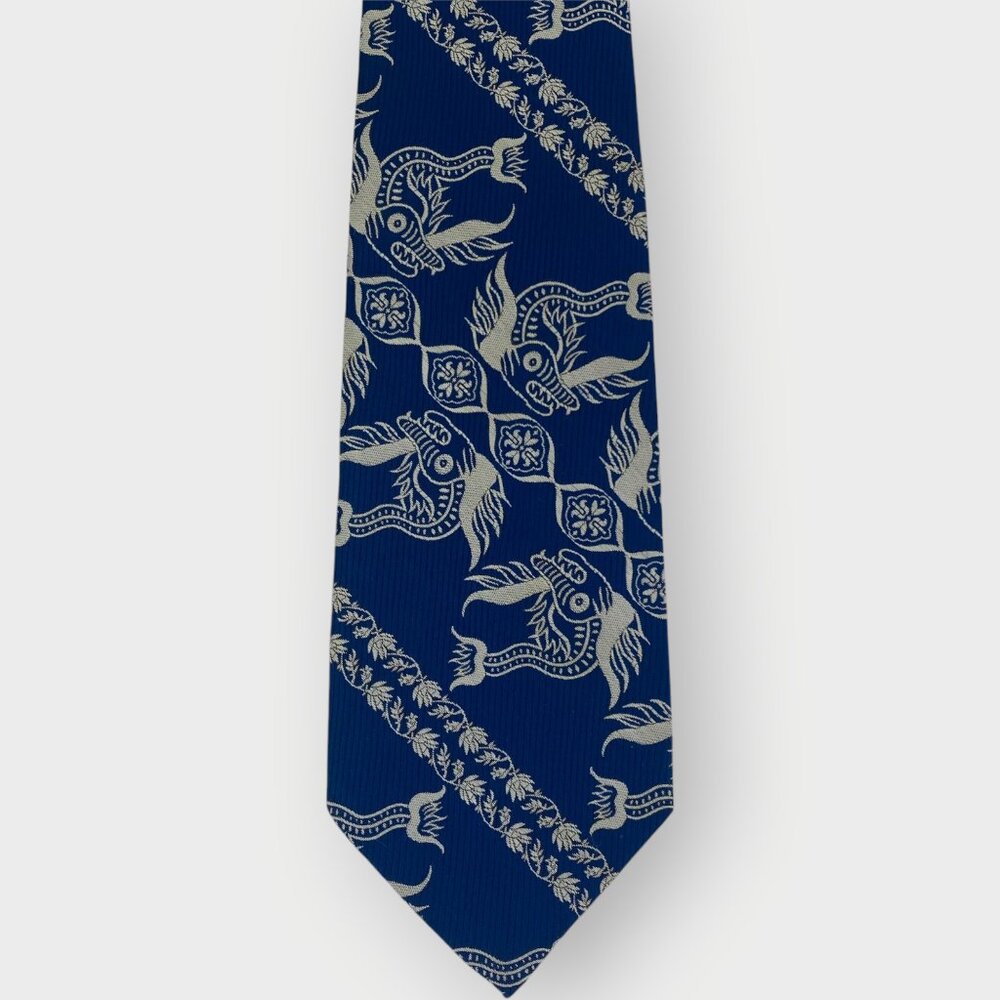 Vintage Don Loper Tie | Blue Dragons | Logo | Short | Retro 70s